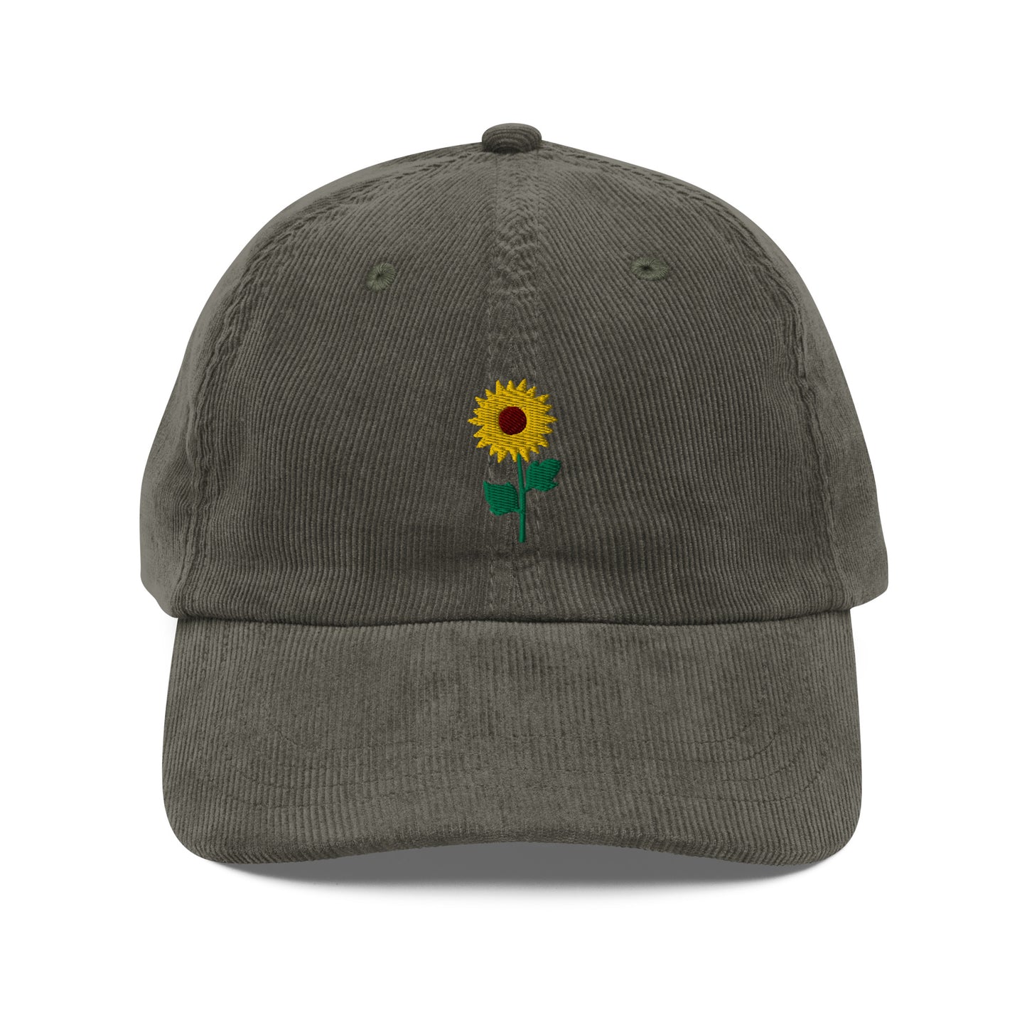 VINTAGE CORDUROY CAP WITH EMRBOIDERED SUNFLOWER